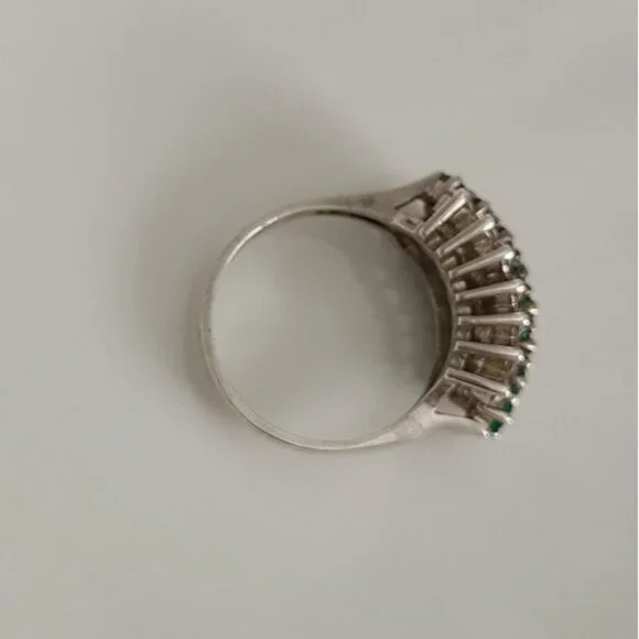 Vintage Boho 3 Row Crystal Natural Emerald Sterling Silver 925 Cocktail Ring 6.2 - Picture 9 of 9